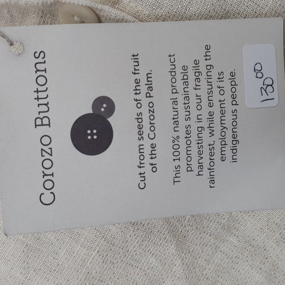 Flax Linen Tunic Length Shirt Natural & Silver Metallic Thread Oversize S NWT - Picture 2 of 12